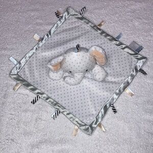 Manhattan toy Elephant taggie lovey security blanket white grey polka dot edging